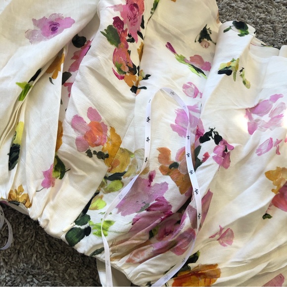 NEW BEST AJE Clara Linen Floral Mini Dress White Pink Blush Spring Back Bow - Picture 9 of 13